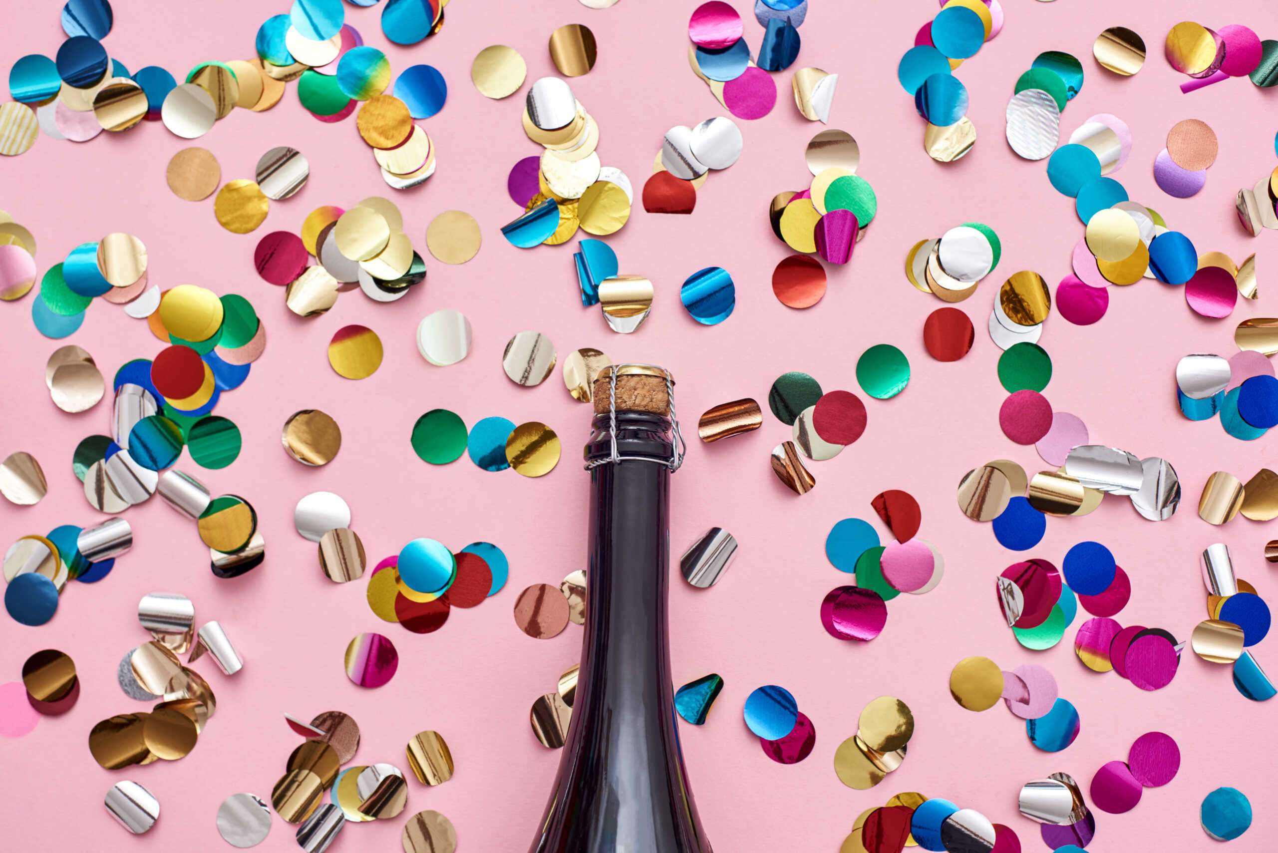 wine bottle with confetti